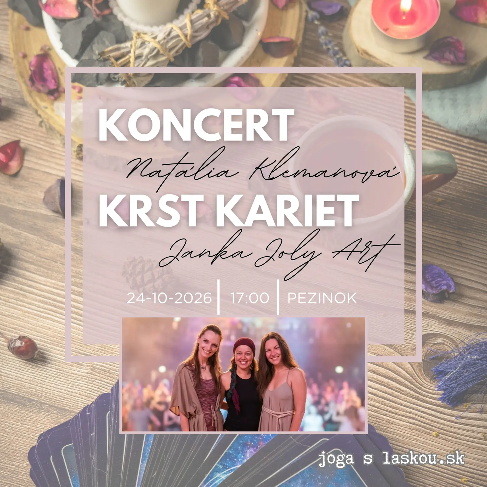 Plagát: Koncert Natália Klemanová, krst kariet Janka Joly Art, 24. 10. 2026 o 17:00 v Pezinku.